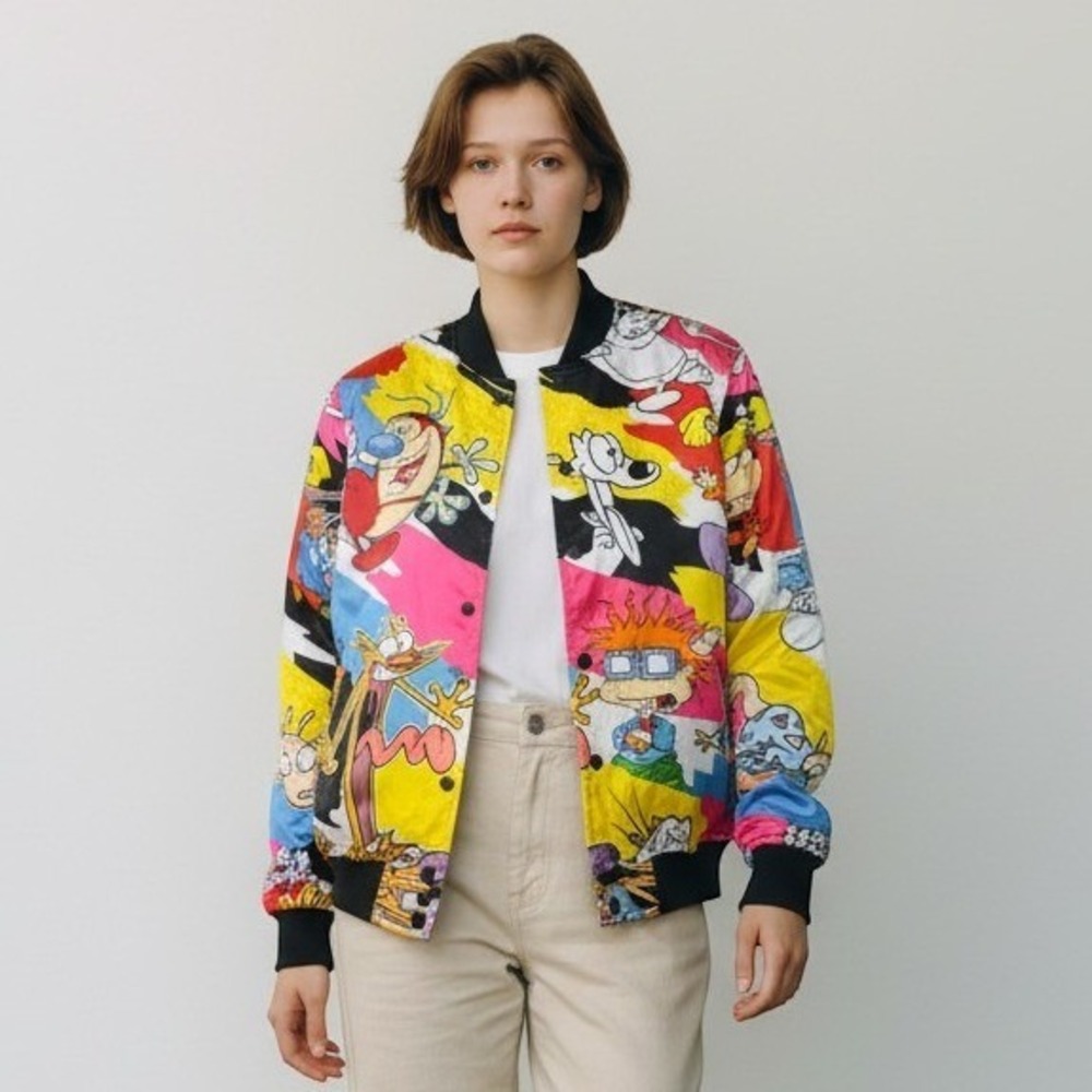 Freeze Max Nickelodeon Retro Graphic Satin Bomber Jacket 90s Y2K Rare Small NWT